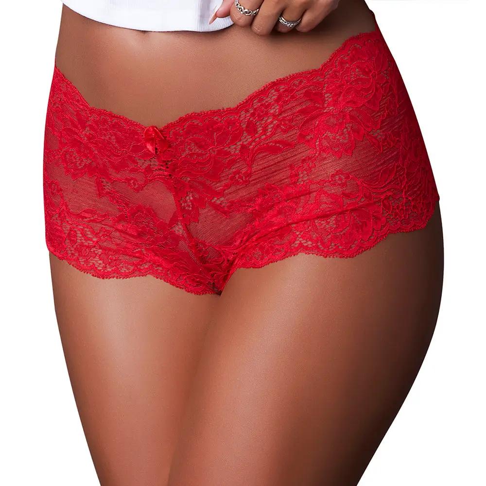 Magic Silk Sugar High Lace Boy Short Red L/XL by Magic Silk