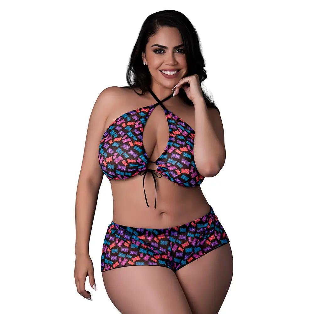 Magic Silk Hazy Dayz Halter Top & Hot Short Set Gummy Bears Queen Size by Magic Silk