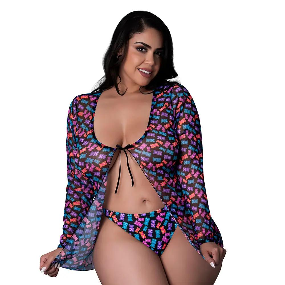 Magic Silk Hazy Dayz Tie Front Jacket & Thong Set Gummy Bears Queen Size by Magic Silk
