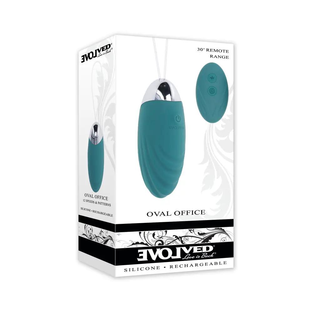 Evolved Oval Office Rechargeable Vibrating Egg with Remote Silicone Teal by Evolved