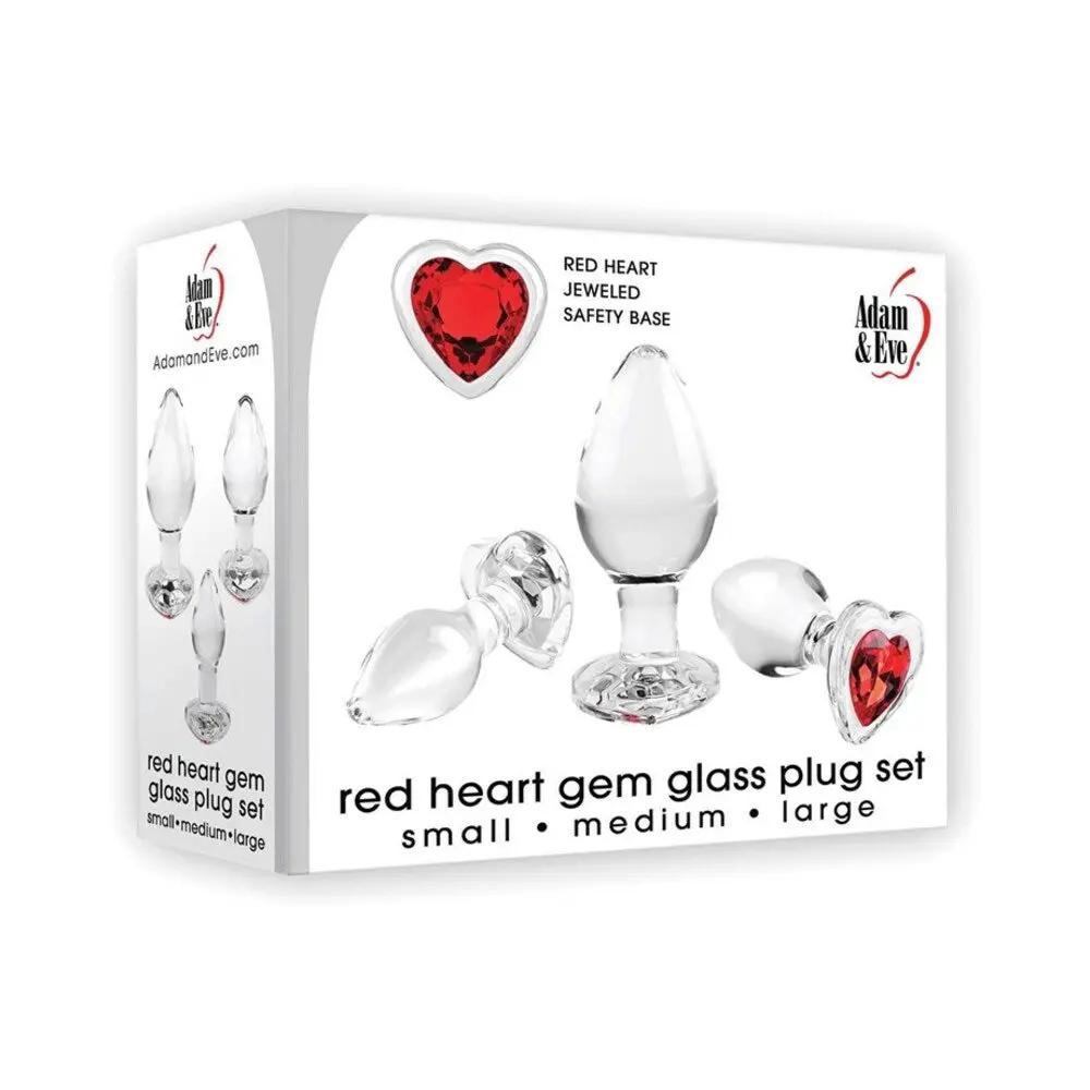 Adam & Eve Red Heart Gem Glass Plug Set by Adam & Eve