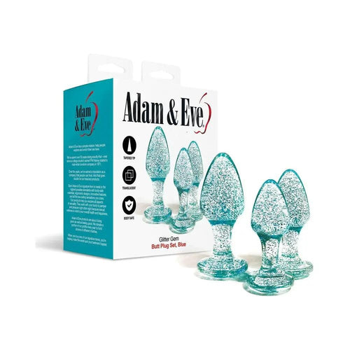 Adam & Eve Glitter Gem Butt Plug Set Blue by Adam & Eve