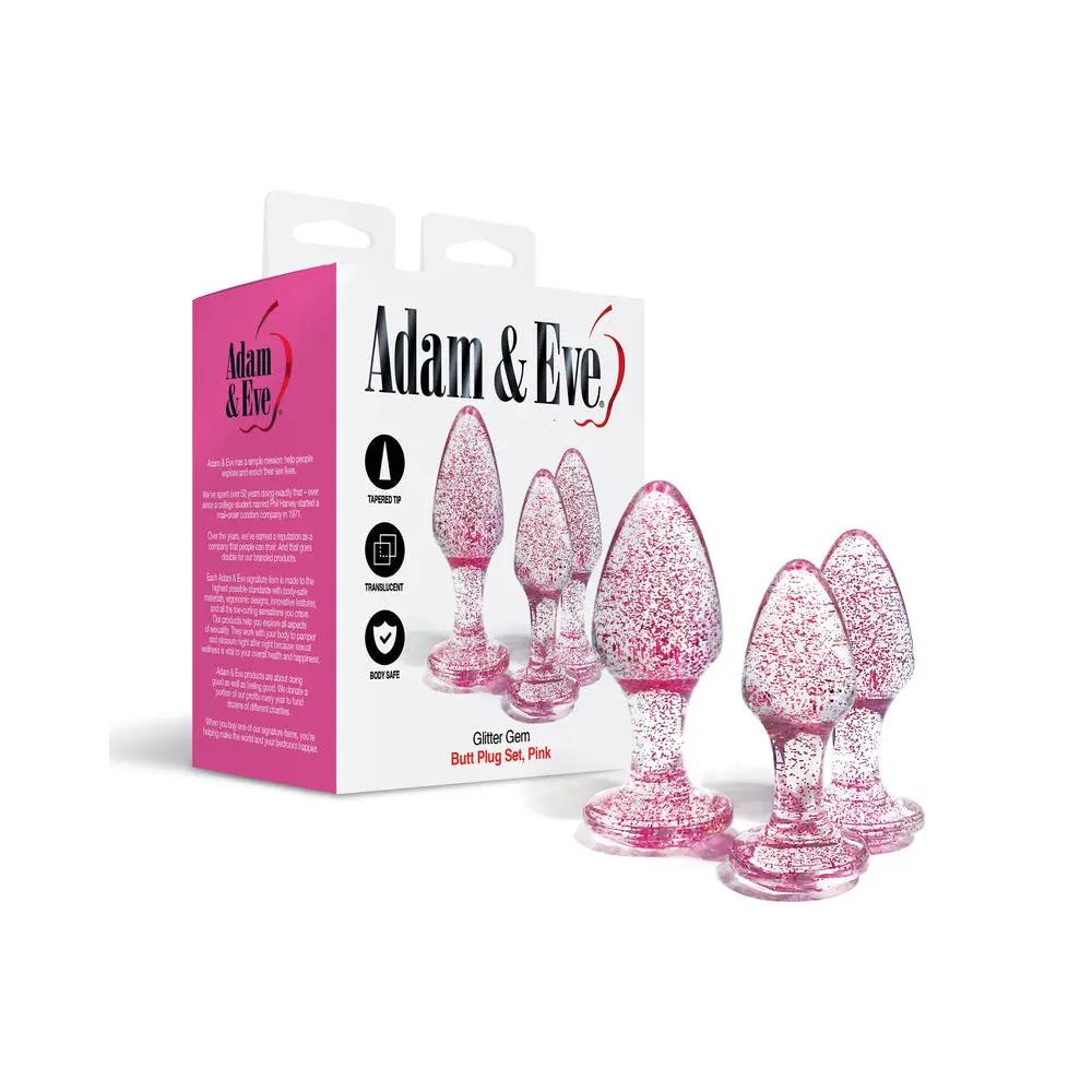 Adam & Eve Glitter Gem Butt Plug Set Pink by Adam & Eve