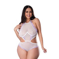 Magic Silk Sheer Passion Halter Teddy White/Lavender Queen Size by Magic Silk