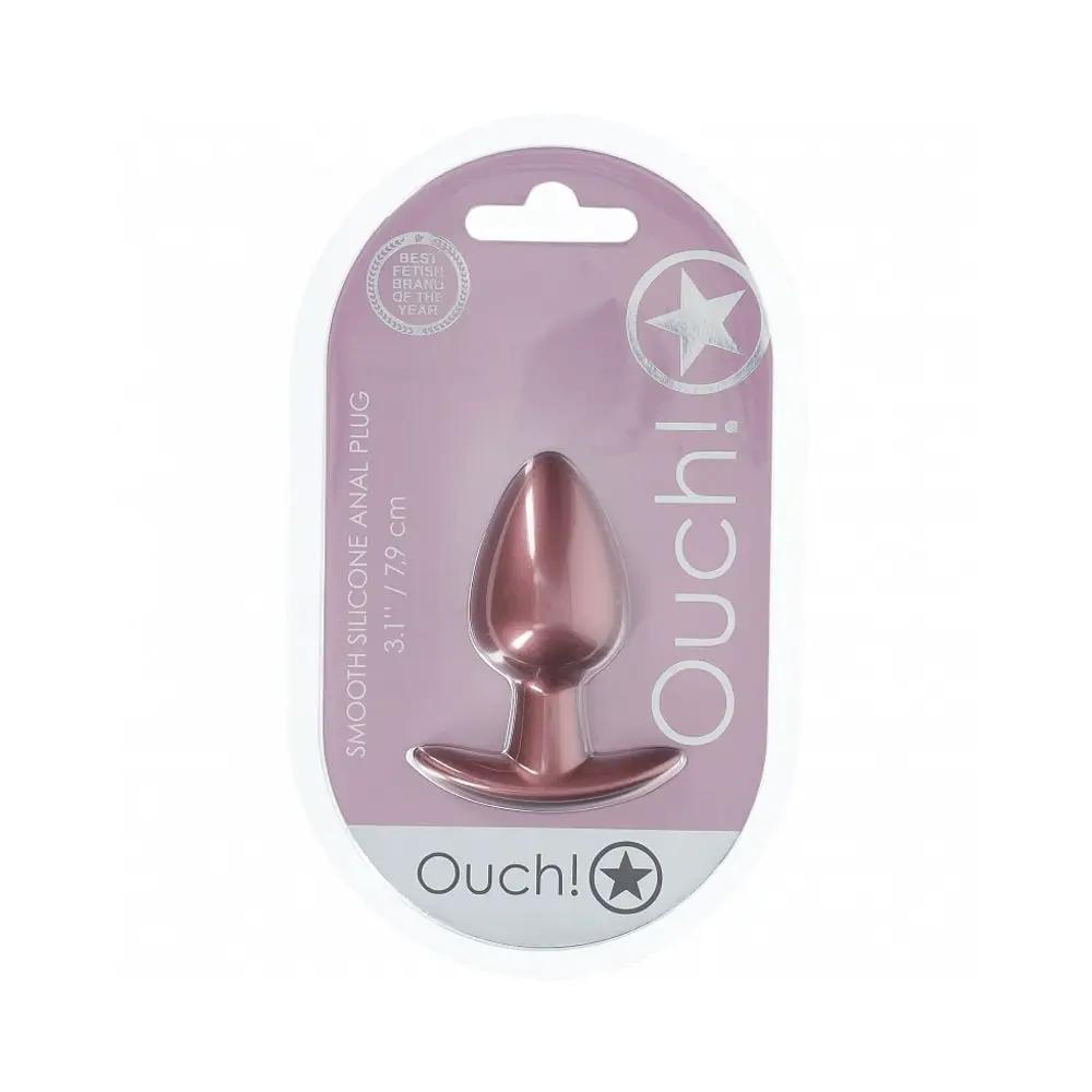 Ouch! Smooth Silicone Anal Plug Medium 3.1 in. Rose Gold by Shots