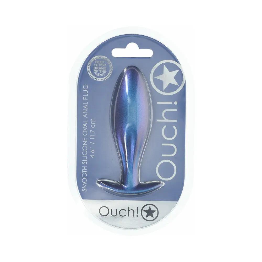Ouch! Smooth Silicone Oval Anal Plug 4.6 in. Metallic Blue by Shots