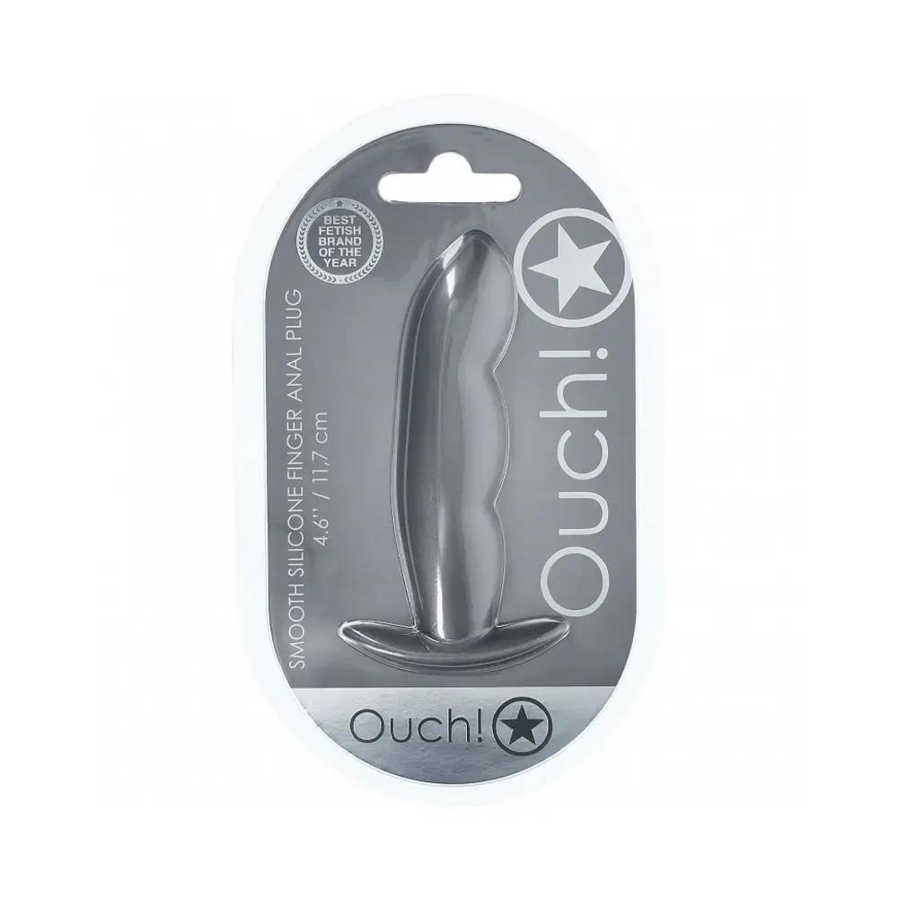 Ouch! Smooth Silicone Finger Anal Plug 4.6 in. Gun Metal by Shots