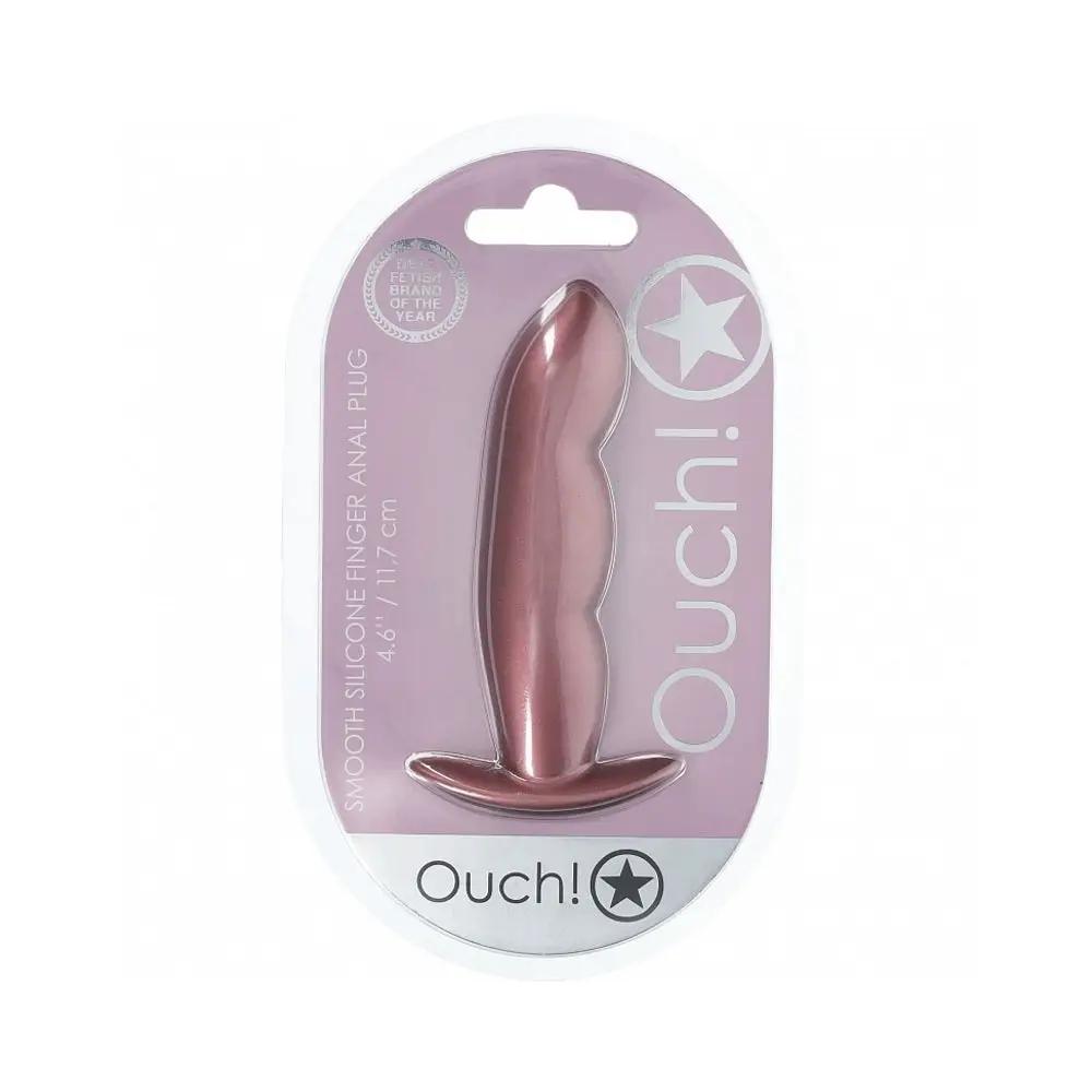 Ouch! Smooth Silicone Finger Anal Plug 4.6 in. Rose Gold by Shots