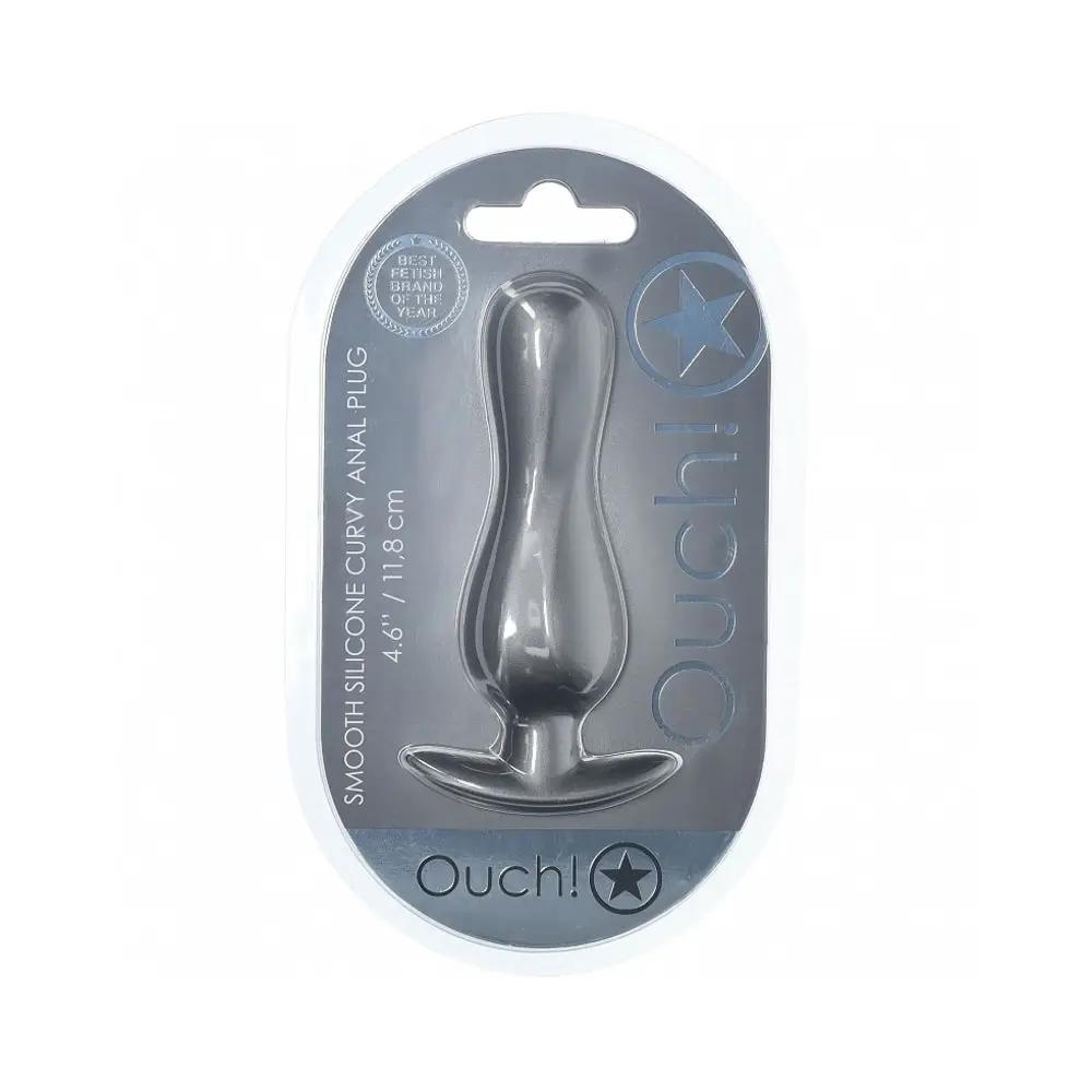Ouch! Smooth Silicone Curvy Anal Plug 4.6 in. Gun Metal by Shots