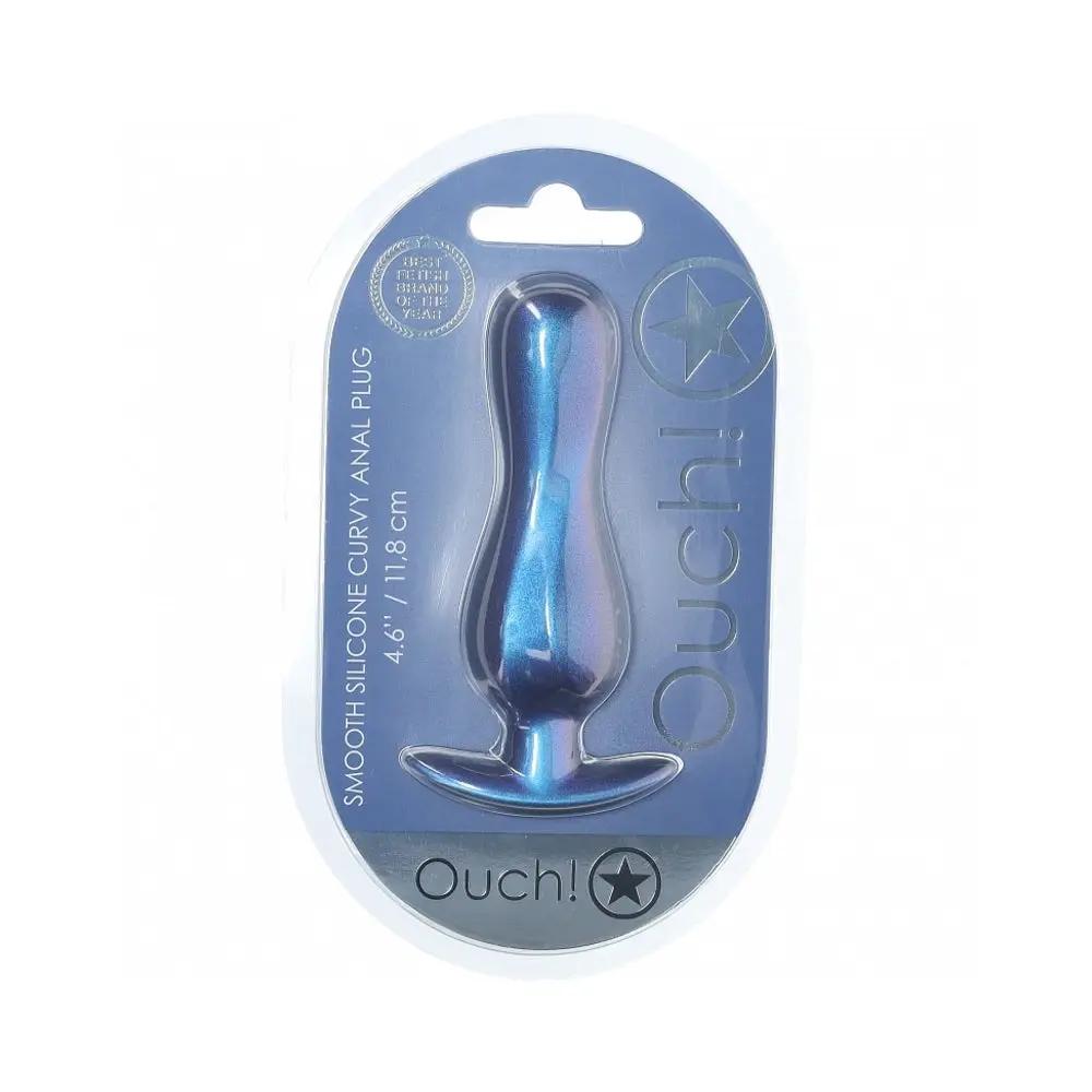 Ouch! Smooth Silicone Curvy Anal Plug 4.6 in. Metallic Blue by Shots