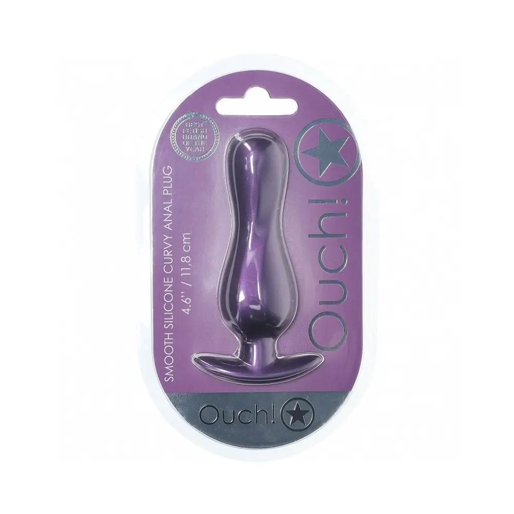 Ouch! Smooth Silicone Curvy Anal Plug 4.6 in. Metallic Purple by Shots