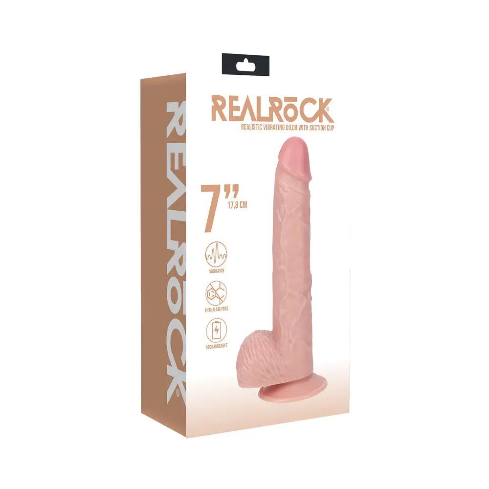 RealRock 7 in. Vibrating Cock with Balls Regular Straight Beige by Shots