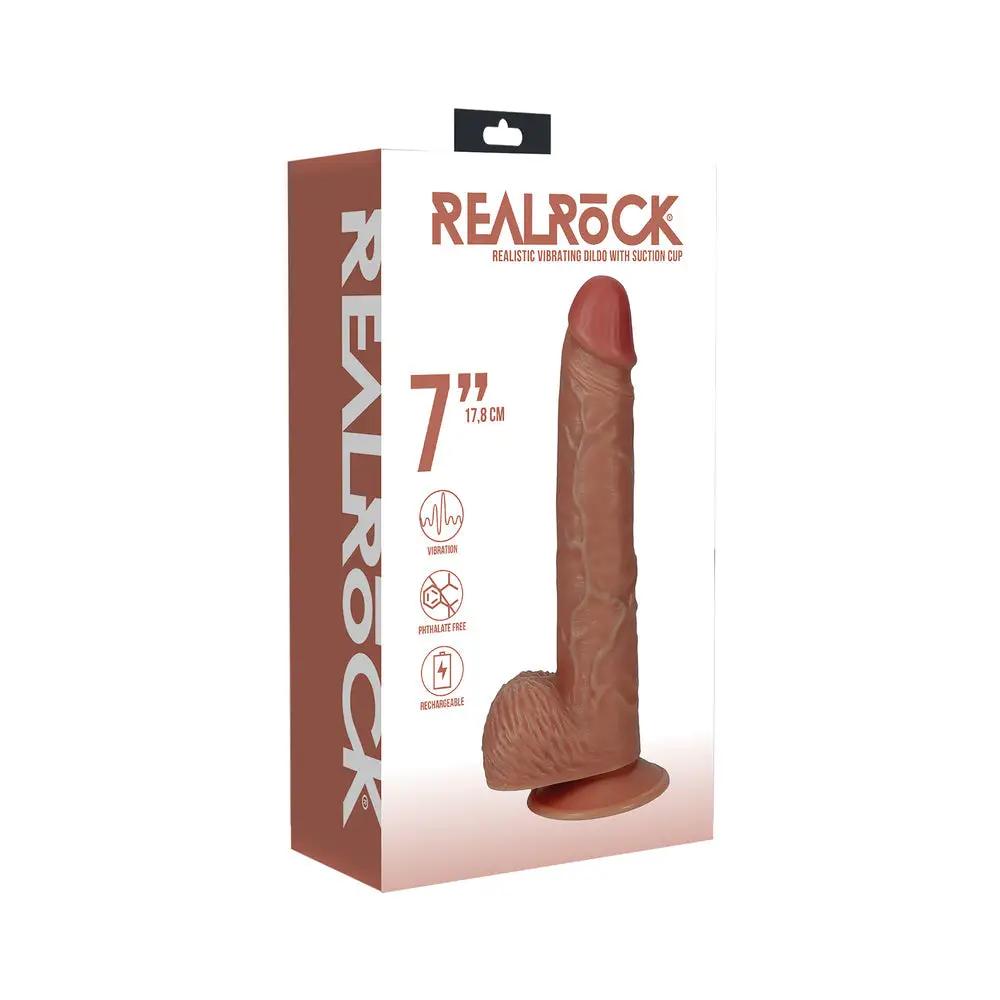 RealRock 7 in. Vibrating Cock with Balls Regular Straight Tan by Shots