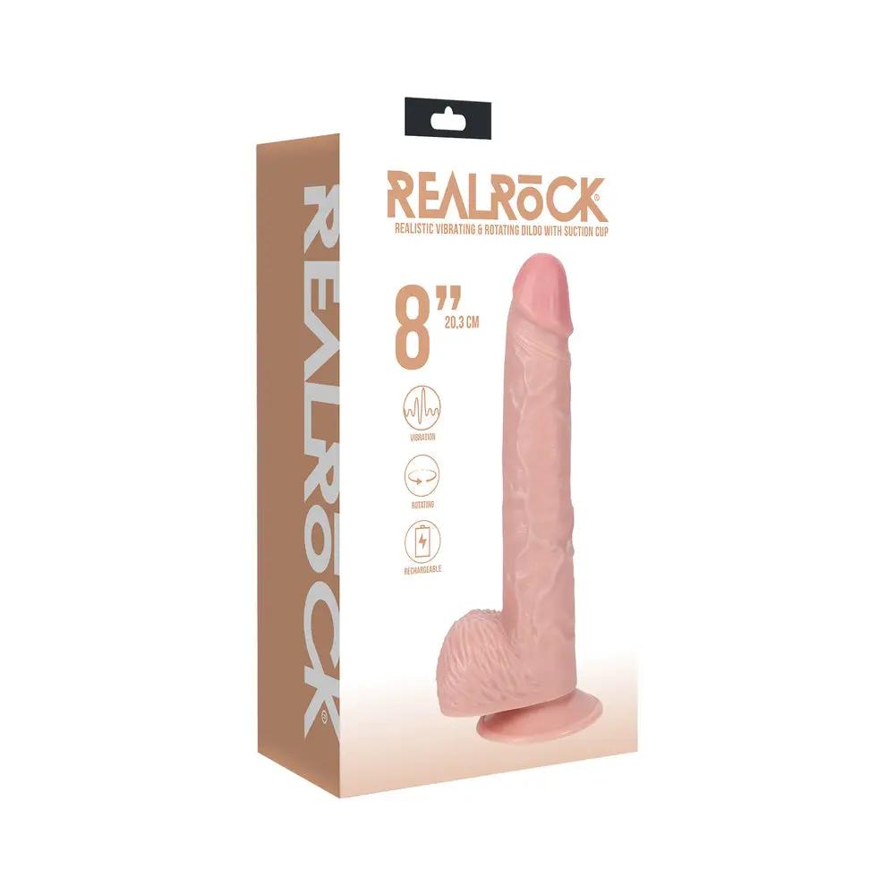RealRock 8 in. Vibrating and Rotating Cock with Balls Regular Straight Beige by Shots