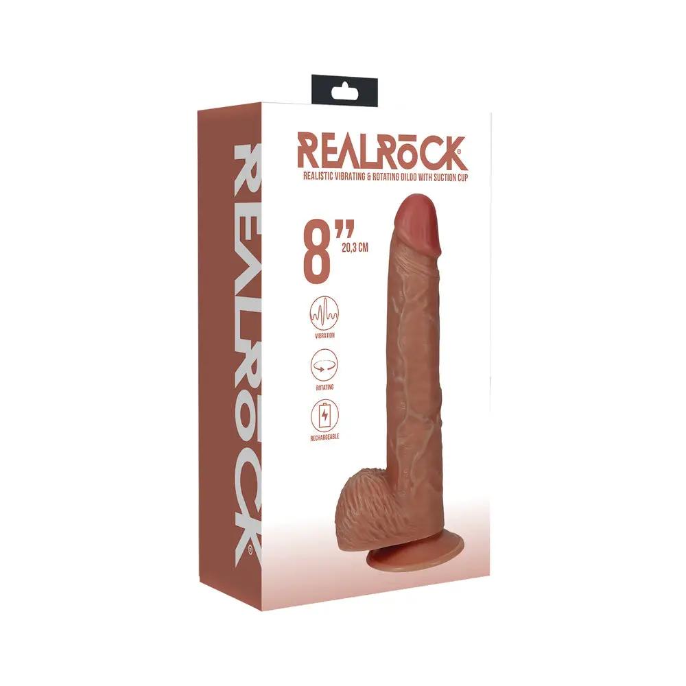 RealRock 8 in. Vibrating and Rotating Cock with Balls Regular Straight Tan by Shots
