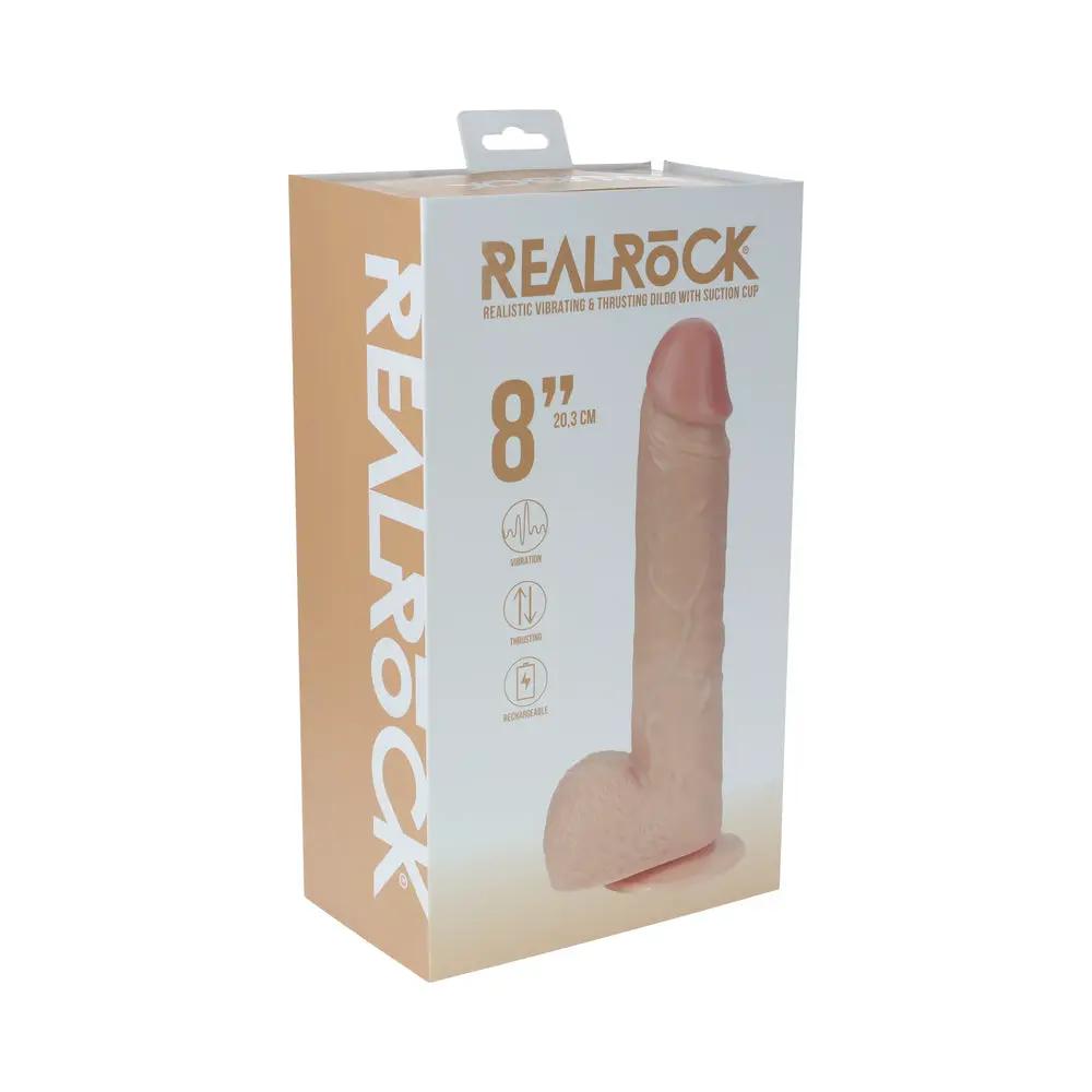 RealRock 8 in. Vibrating and Thrusting Cock with Balls Regular Straight Beige by Shots