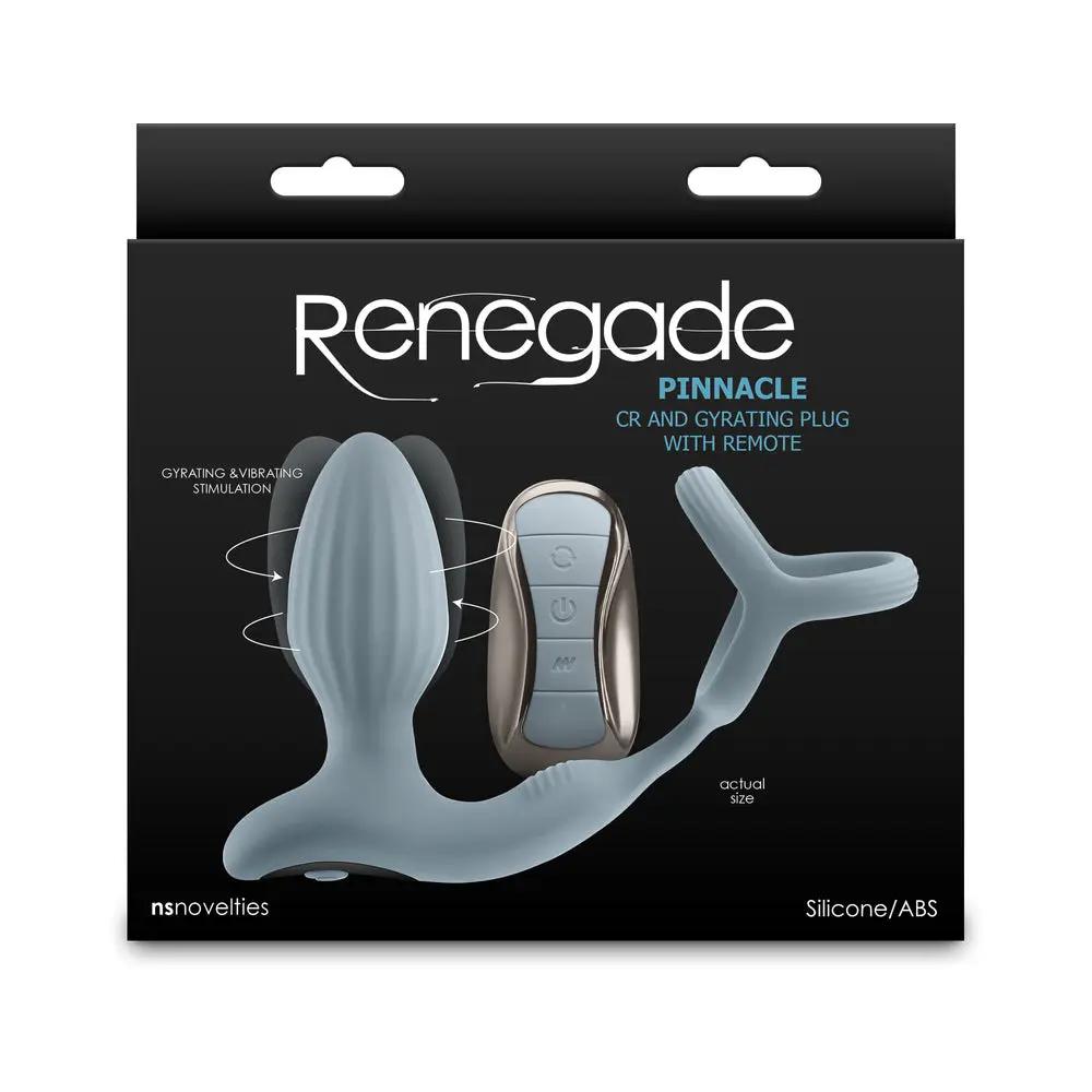 Renegade Pinnacle Rechargeable Cockring and Gyrating Plug with Remote Gray by NS Novelties