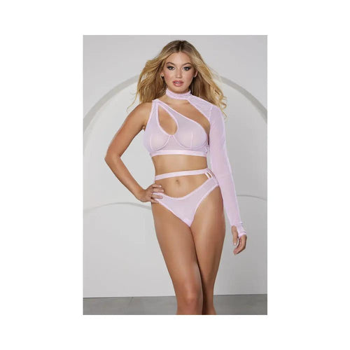 Allure Modern Muse Halter & Panty with Collar Sleeve Pink L - Hanging by Allure Lingerie