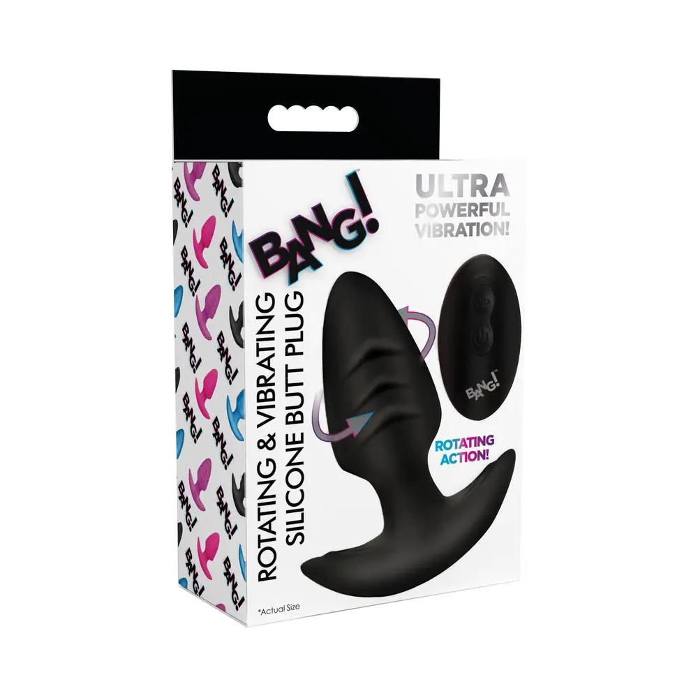 BANG! Rotating & Vibrating Silicone Butt Plug with Remote Black by XR Brands
