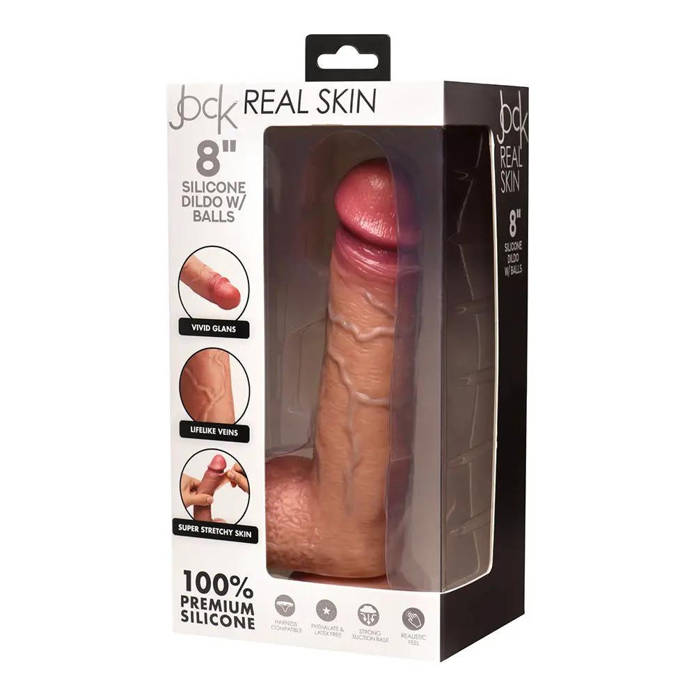 JOCK Real Skin 8 in. Silicone Dildo with Balls Medium by Curve Novelties