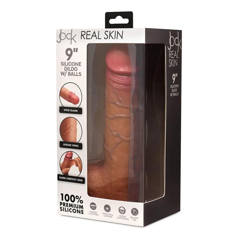 JOCK Real Skin 9 in. Silicone Dildo with Balls Medium by Curve Novelties