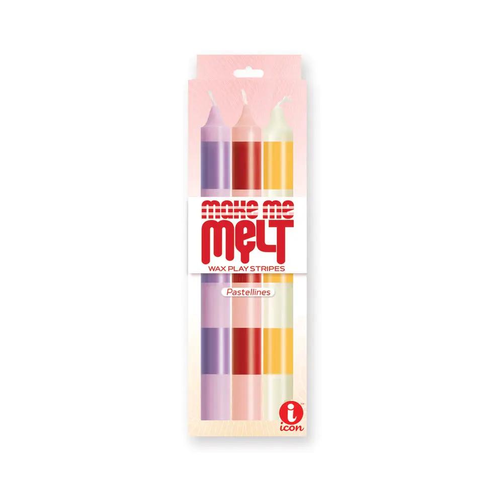 The 9's Make Me Melt Sensual Warm Drip Candles 3pk Stripes Pastellines by Icon Brands