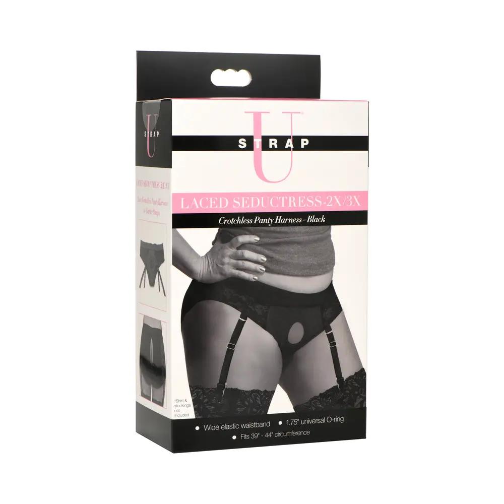 Strap U Laced Seductress Lace Crotchless Panty Harness & Garter Straps 2XL/3XL by XR Brands