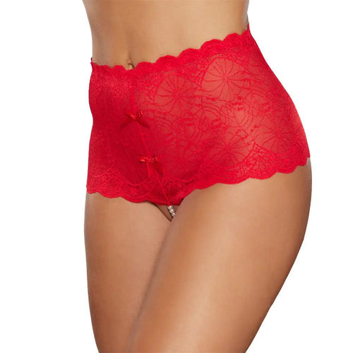 Allure Passion & Pearl High-Waisted Lace Thong with Pearl String Red O/S by Allure Lingerie