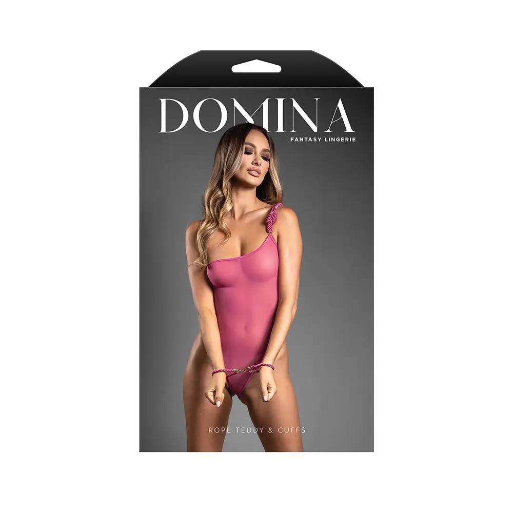 Fantasy Lingerie Domina One-Shoulder Mesh Teddy & Matching Rope Cuffs; Gold Hardware S/M by Fantasy Lingerie