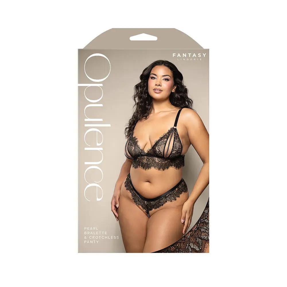 Fantasy Lingerie Opulence Lace Bralette with Split Pearl Cups & Crotchless Double Pearl Panty Queen Size by Fantasy Lingerie