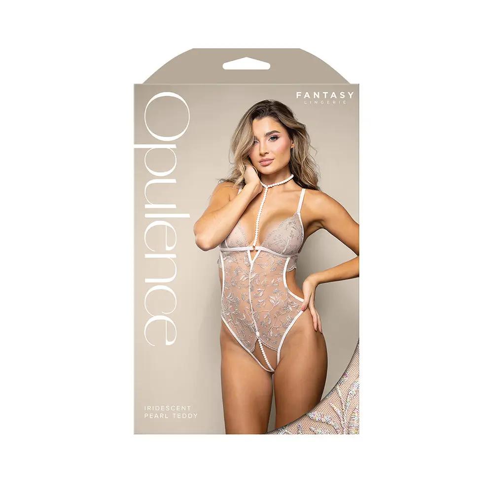 Fantasy Lingerie Opulence Metallic Embroidered Teddy with Pearl Harness & Open Pearl Crotch L/XL by Fantasy Lingerie