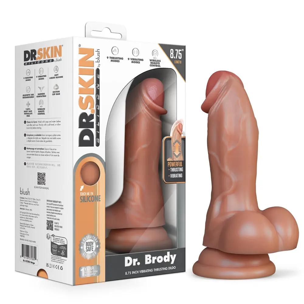 Dr. Skin Silicone Dr. Brody 8.75 in. Vibrating Thrusting Dildo Beige by Blush
