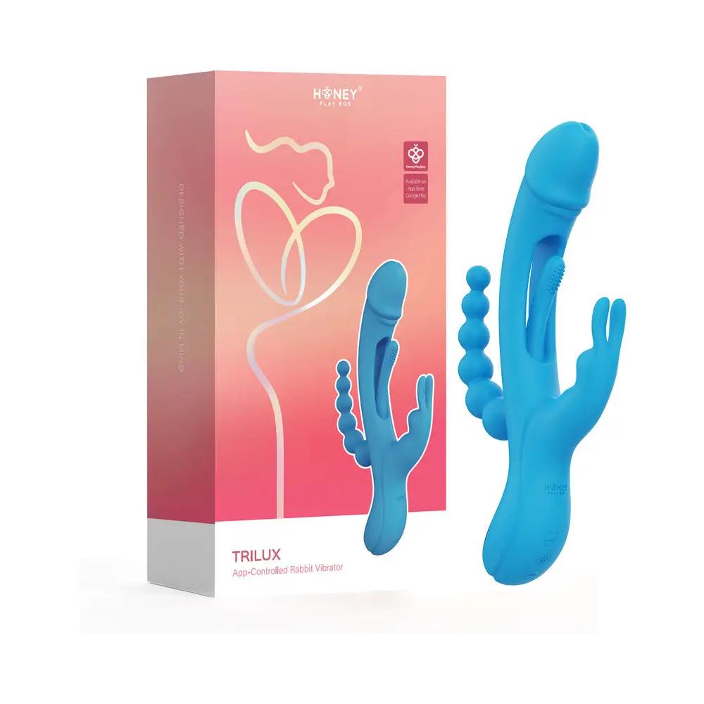 Honey Play Box Trilux Kinky Finger Rabbit Vibrator with Anal Beads Blue by Honey Play Box