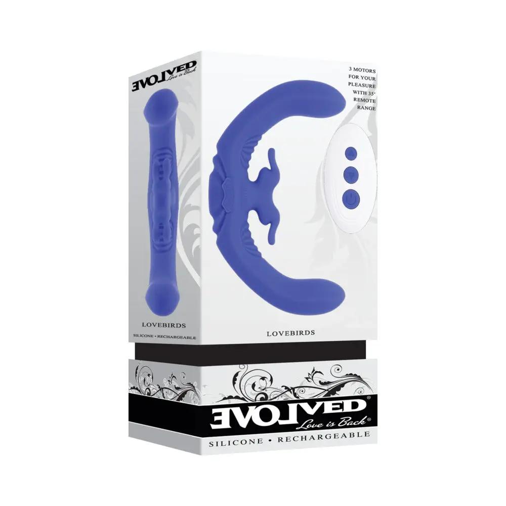 Evolved Lovebirds Rechargeable Silicone Remote-Controlled Dual-Ended Vibrator Blue by Evolved
