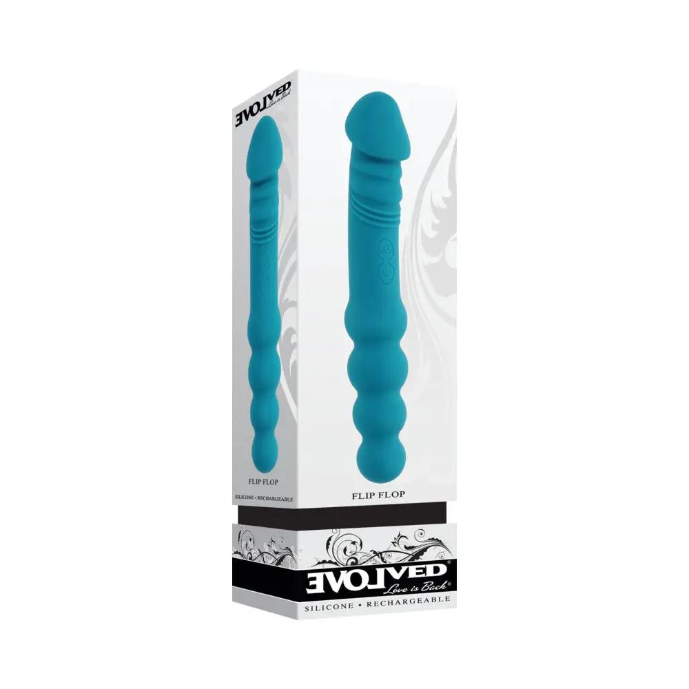 Evolved Flip Flop Rechargeable Silicone Dual-Ended Vibrator Teal by Evolved
