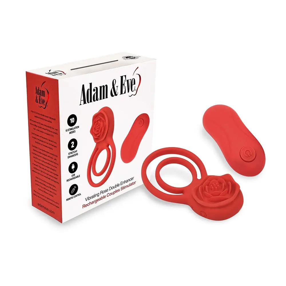 Adam & Eve Double Ring Vibrating Rose Cock Ring by Adam & Eve