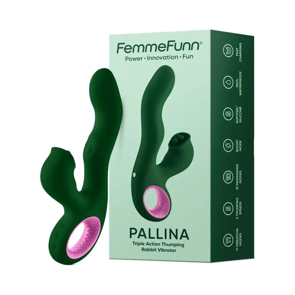 FemmeFunn Pallina Triple Action Thumping Rabbit Vibrator Dark Green by FemmeFunn