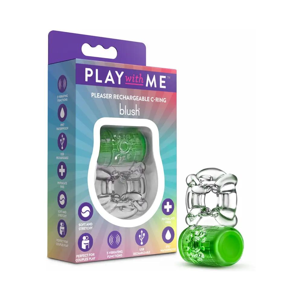 Play With Me Pleaser Rechargeable C-Ring Neon Green by Blush