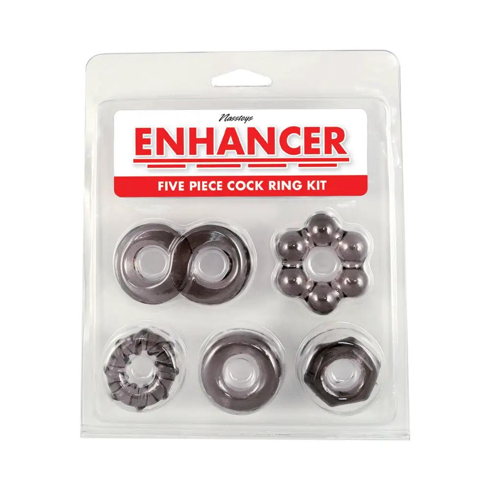 Enhancer Five Piece Cock Ring Set Black by Nasstoys