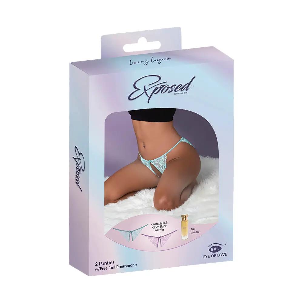 Magic Silk Pheromone Panties Crotchless & Open Back Panty 2-Pack Lilac/Aqua Queen Size by Magic Silk