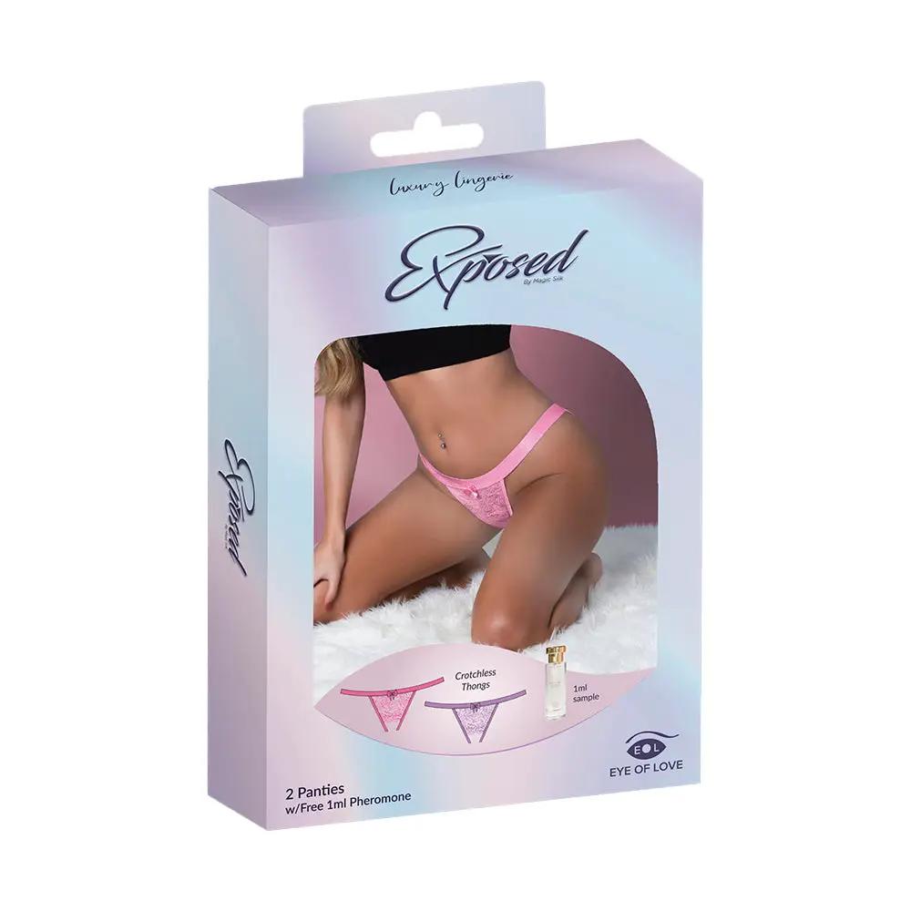 Magic Silk Pheromone Panties Crotchless Thong 2-Pack Lilac/Rose Queen Size by Magic Silk