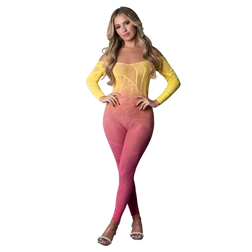 Magic Silk Seamless Long Sleeve Bodystocking Ombre Sunset O/S by Magic Silk