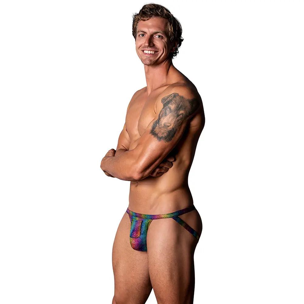 Male Power The Matchmaker Jock with Front Condom Pouch Rainbow L/XL by Male Power