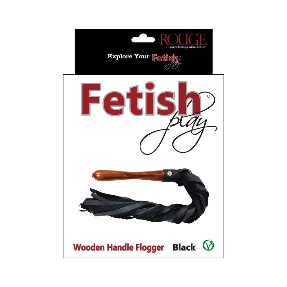 Rouge Fetish Play Vegan Wooden Handle Flogger Black by Rouge Garments