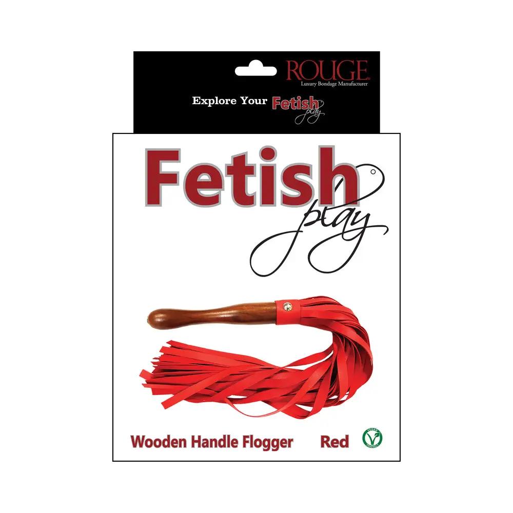 Rouge Fetish Play Vegan Wooden Handle Flogger Red by Rouge Garments