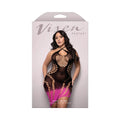 Fantasy Lingerie Vixen Ready Or Not Ombré Knit Asymmetrical Keyhole Halter Dress Black/Pink Queen Size by Fantasy Lingerie