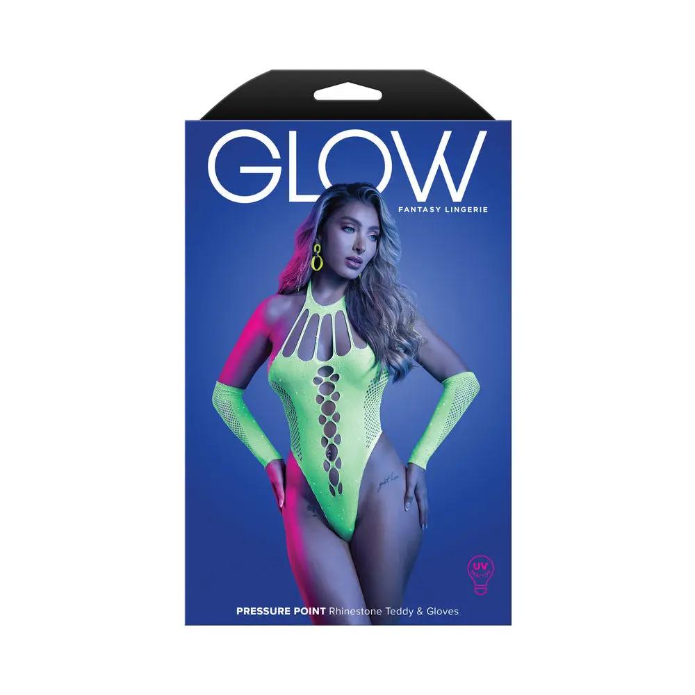 Fantasy Lingerie Glow Pressure Point UV Reactive Rhinestone Teddy & Gloves O/S by Fantasy Lingerie