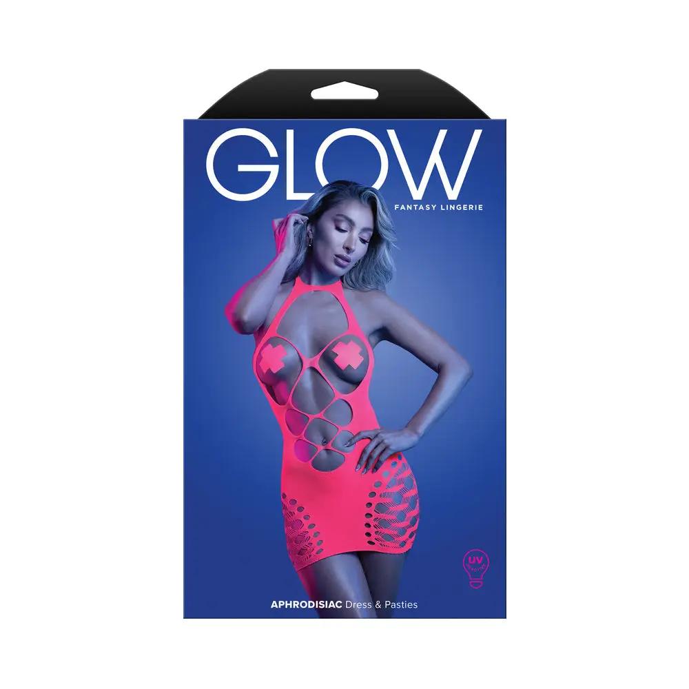 Fantasy Lingerie Glow Aphrodisiac UV Reactive Open Bodice Halter Dress & Pasties O/S by Fantasy Lingerie