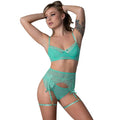 Magic Silk Caribbean Crush Demi Bra & Thong with Garter Set Aqua Glow L/XL by Magic Silk