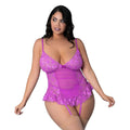 Magic Silk Butterfly Fantasies Basque & Cheeky Panty Set Neon Purple Queen Size by Magic Silk